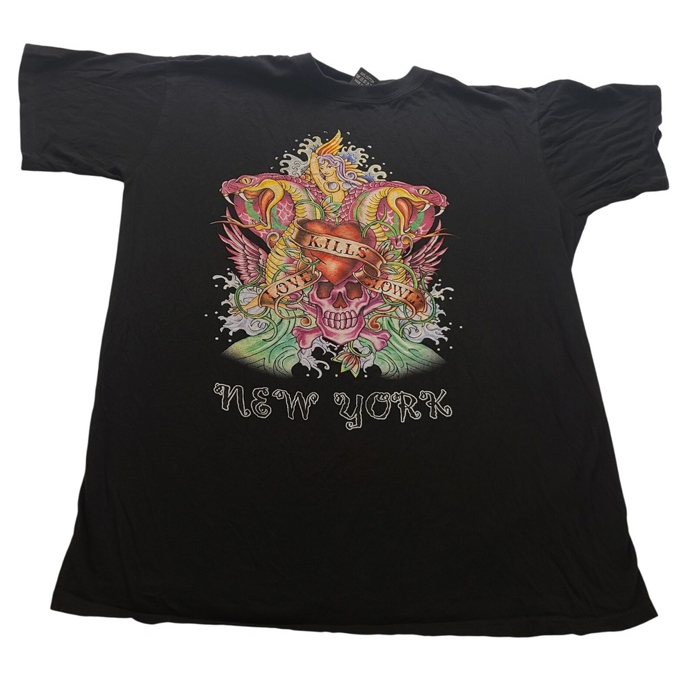 BB New York Love Kills Slowly Graphic Tee Black Men's XXL Tattoo Mermaid Skull